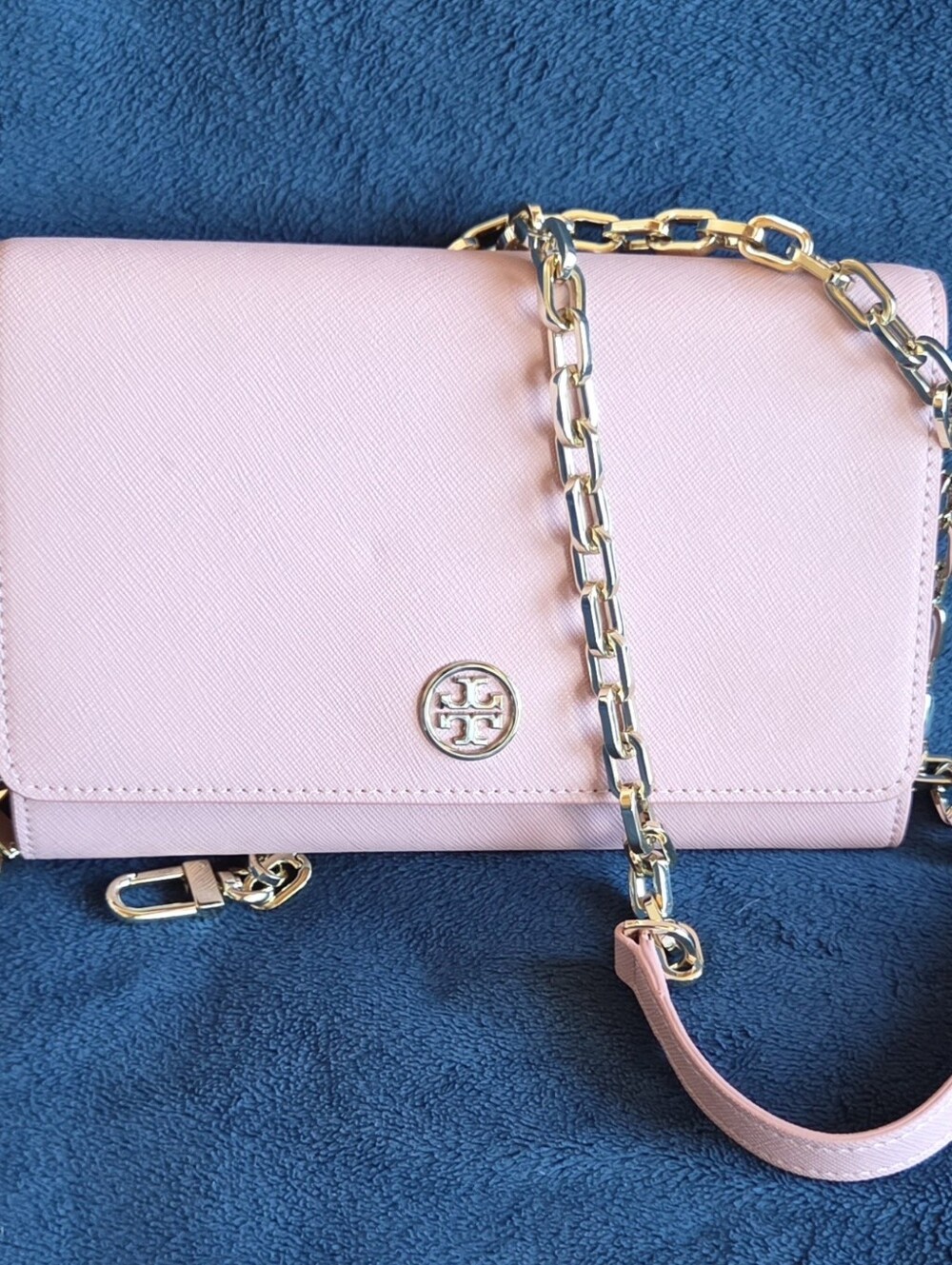Tory Burch Leather Blush Pink Chain-Detail Crossbody or Clutch